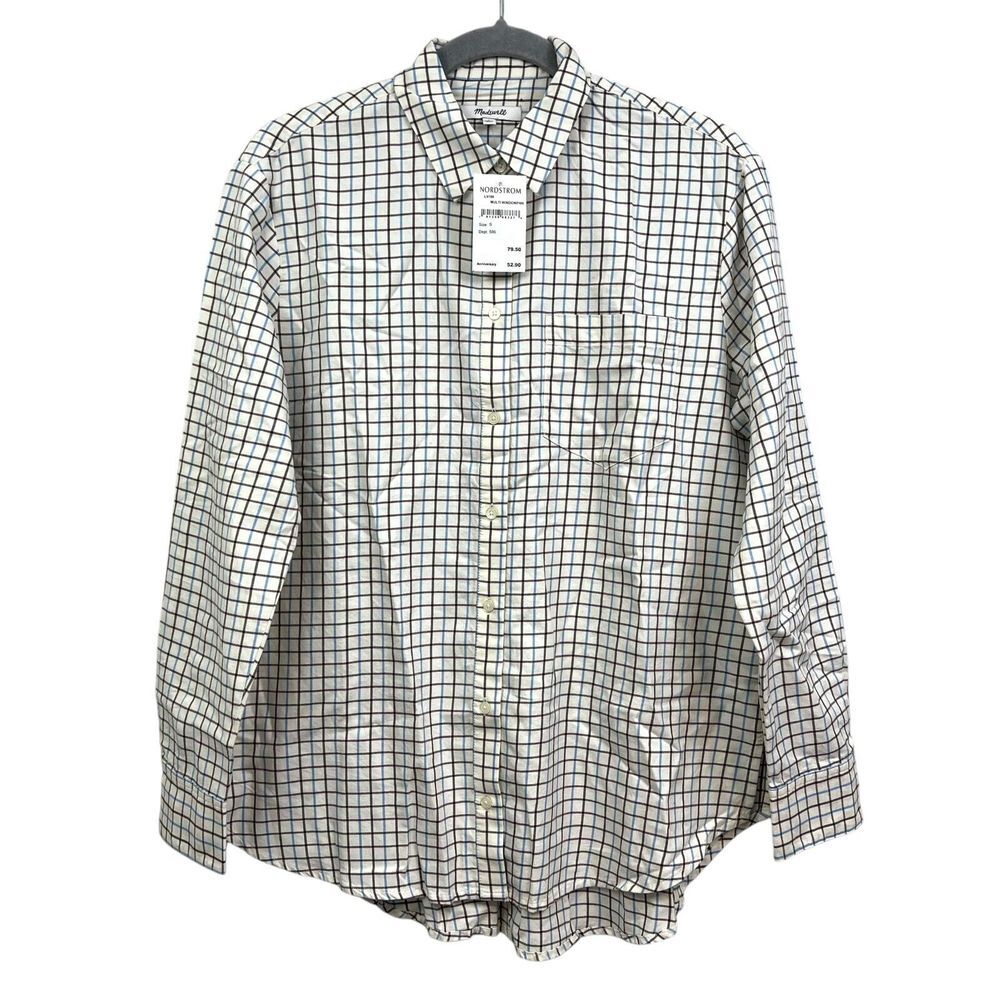 Madewell Womens Oversize Ex-Boyfriend Shirt Plaid Long Sleeves Windowpane Sz S*